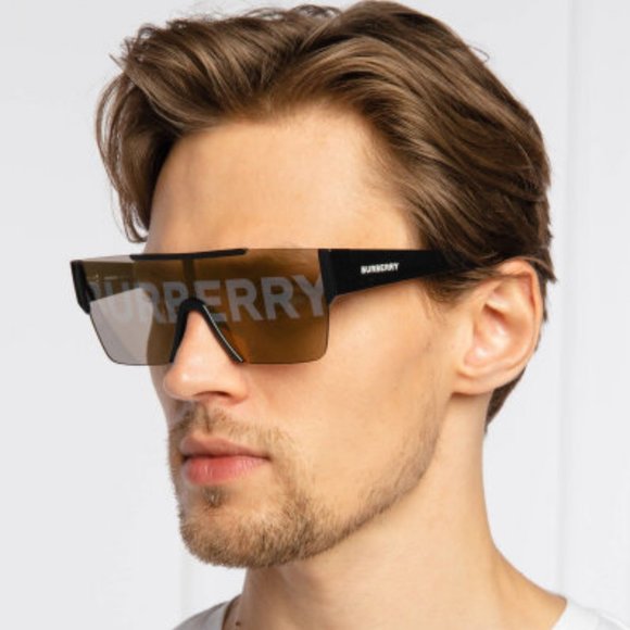 Burberry BE4291 3001/G NEW Sunglasses Black Gray Gold Shield Unisex - Picture 1 of 11